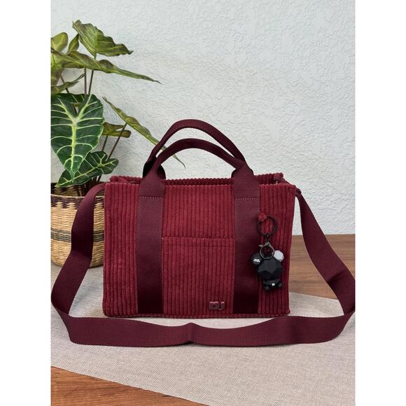 David Jones Corduroy Charm Detail Included Zipper Closure Handbag | Windsor Wine - Picture 9 of 13